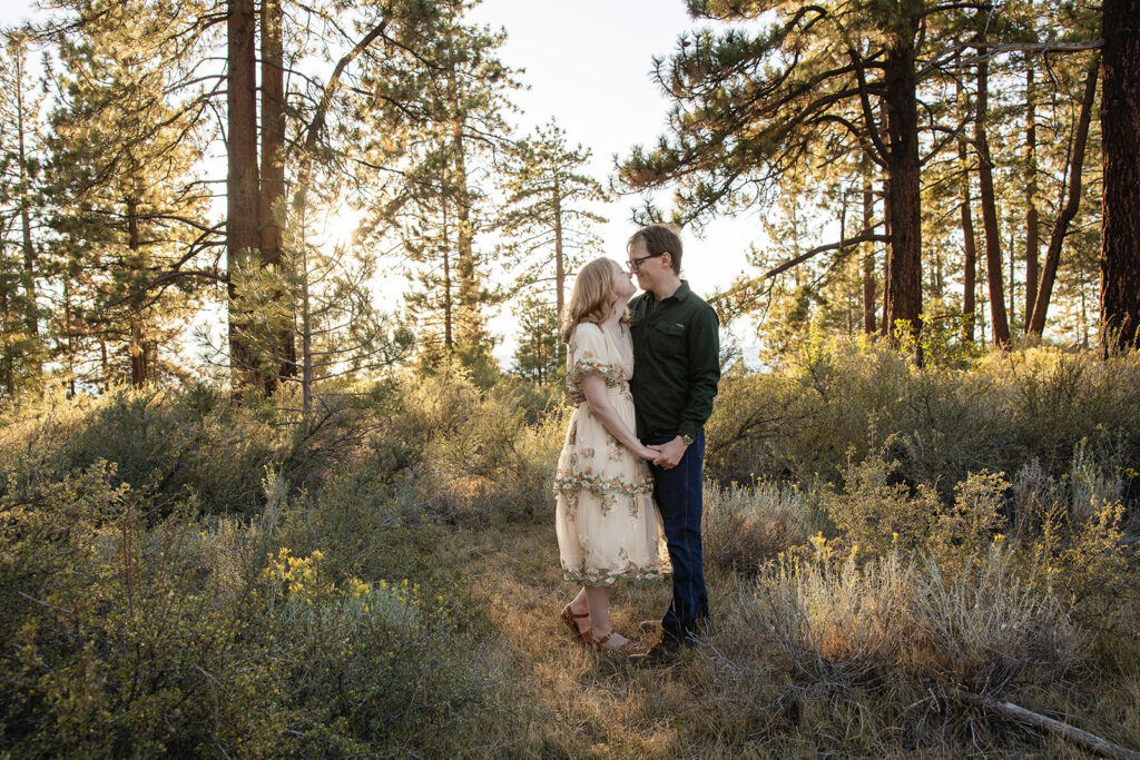 romantic engagement photos at a meadow in zephyr cove