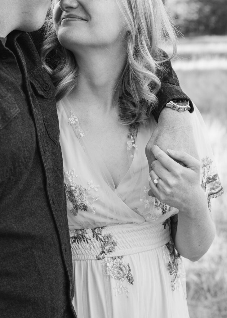 romantic engagement photos at a meadow in zephyr cove