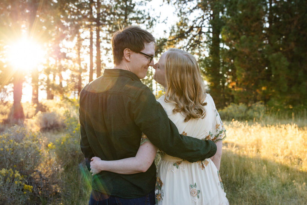 romantic engagement photos at a meadow in zephyr cove