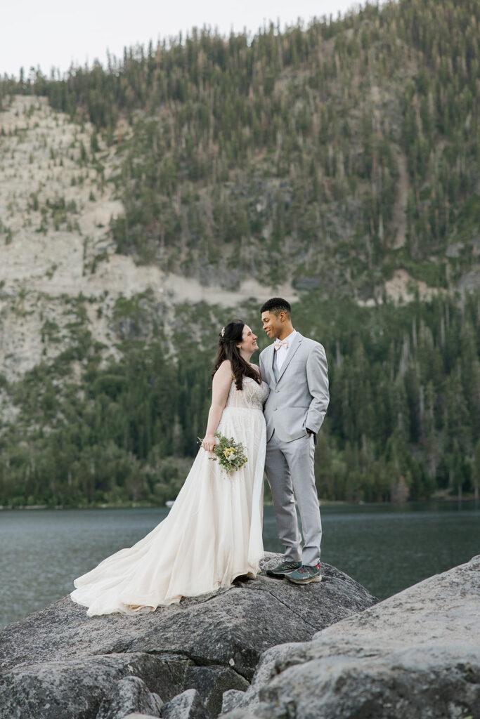 adventurous bride and groom during their lake tahoe elopement