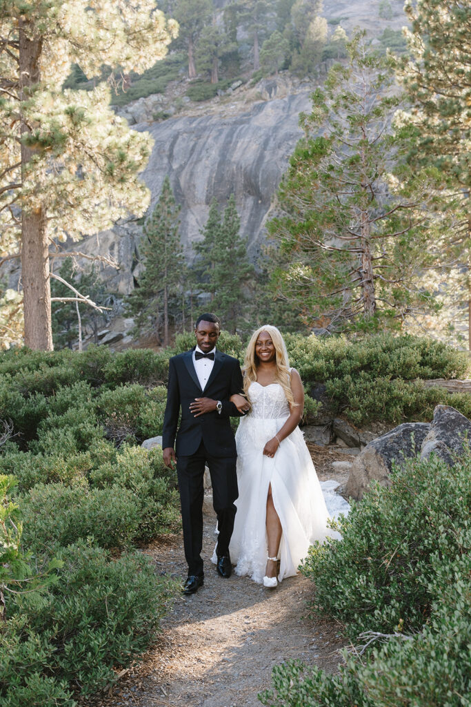 adventurous black couple during their lake tahoe elopement