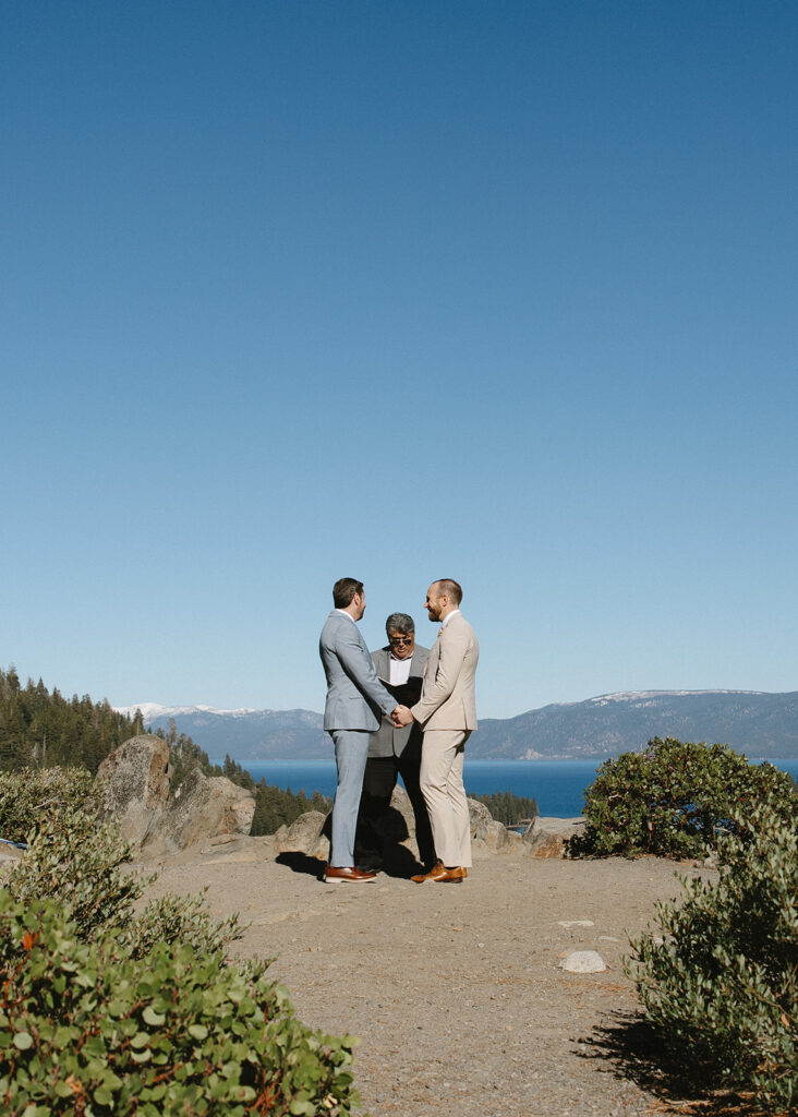 gay couple in lake tahoe during their adventure elopement day