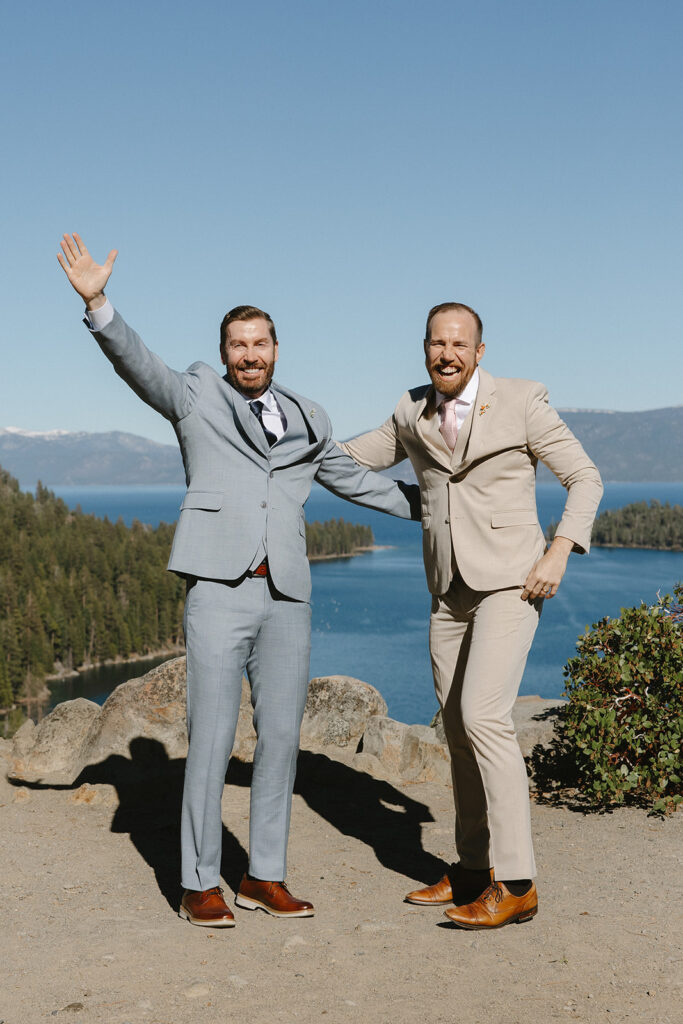 gay couple in lake tahoe during their adventure elopement day