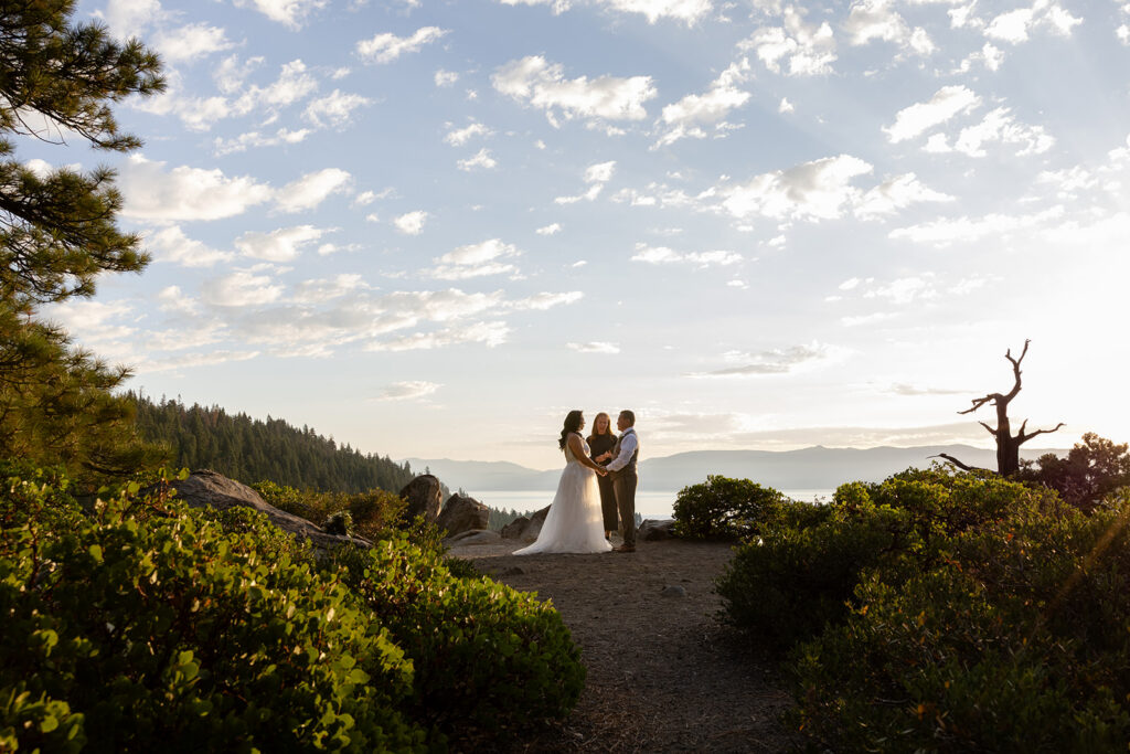 romantic mountain elopement ceremony at emerald bay, lake tahoe