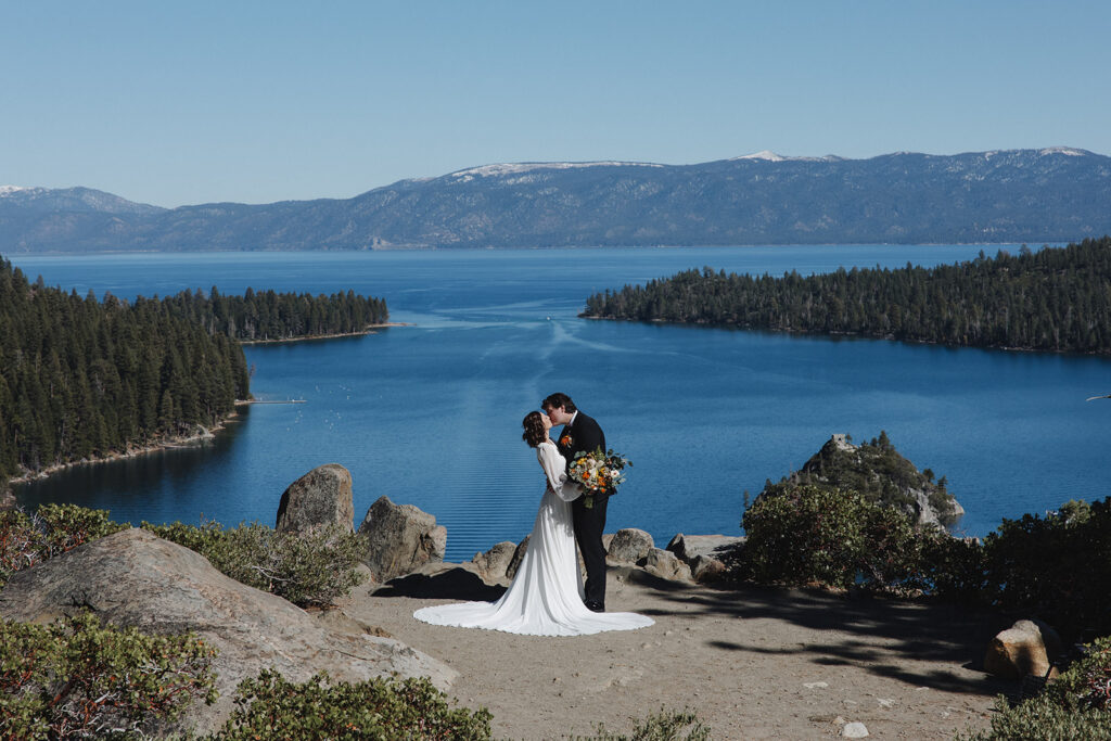romantic mountain elopement ceremony at emerald bay, lake tahoe